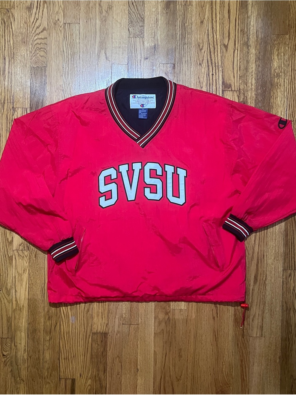 VTG Y2K Champion SVSU Men's XL V-Neck Pullover Windbreaker Jacket Red/Black
